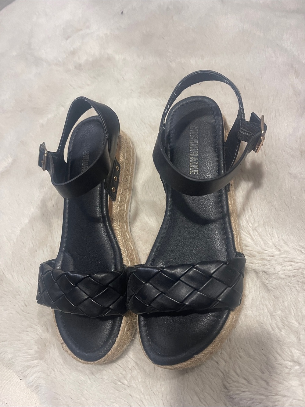 Braided Black Espadrille Platform Sandals with Ankle Strap